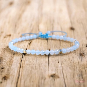 Natural Aquamarine Stone Bracelet - Blue Crystal Gemstone Dainty Bracelet - Minimalist Blue Stone Bracelet Gift for him, gift for her