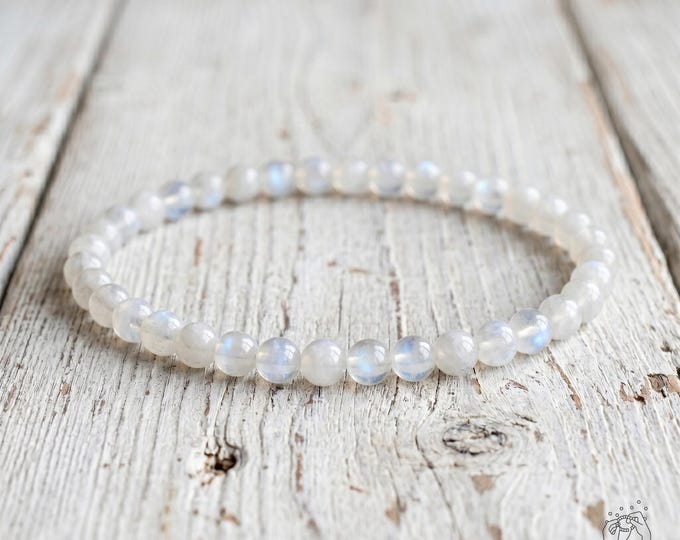 Natural 4mm Moonstone Bracelet - Dainty Crystal Beaded Bracelet - Minimalist Boho Style Jewelry, Stretchy