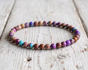 4mm Sea Sediment Jasper Bracelet - Dainty Crystal Beaded Bracelet - Minimalist Boho Style Jewelry, Stackable