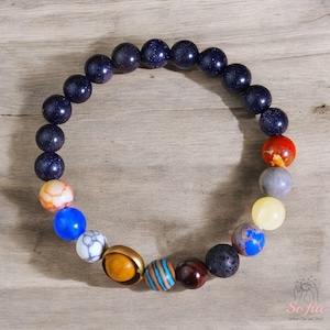 Galaxy Space Planets Beaded Bracelet Natural Goldstone Gemstone Bracelet Universe Solar System Bracelet Handmade Gift for her, gift for him