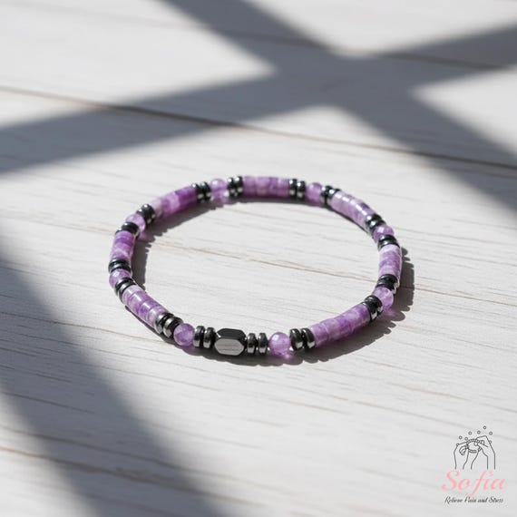 Healing Bracelet Amethyst Stone Bracelet - Natural Hematite Chevron Amethyst Bracelets - Spiritual Healing Crystal Jewelry