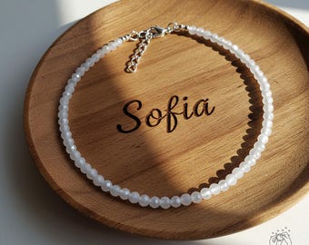 Natural Selenite Stone Bracelet - 2mm Satin Spar Gemstone Dainty Bracelet - Beaded Bracelet Minimalist Healing Crystal Bracelet Gift for her