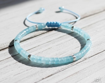 Natürliches Aquamarin Armband - Aqua Blau Kristall Perlen Armband - Aquamarin Stein Zierliches Minimal Armband Geschenk für sie, Geschenk für ihn