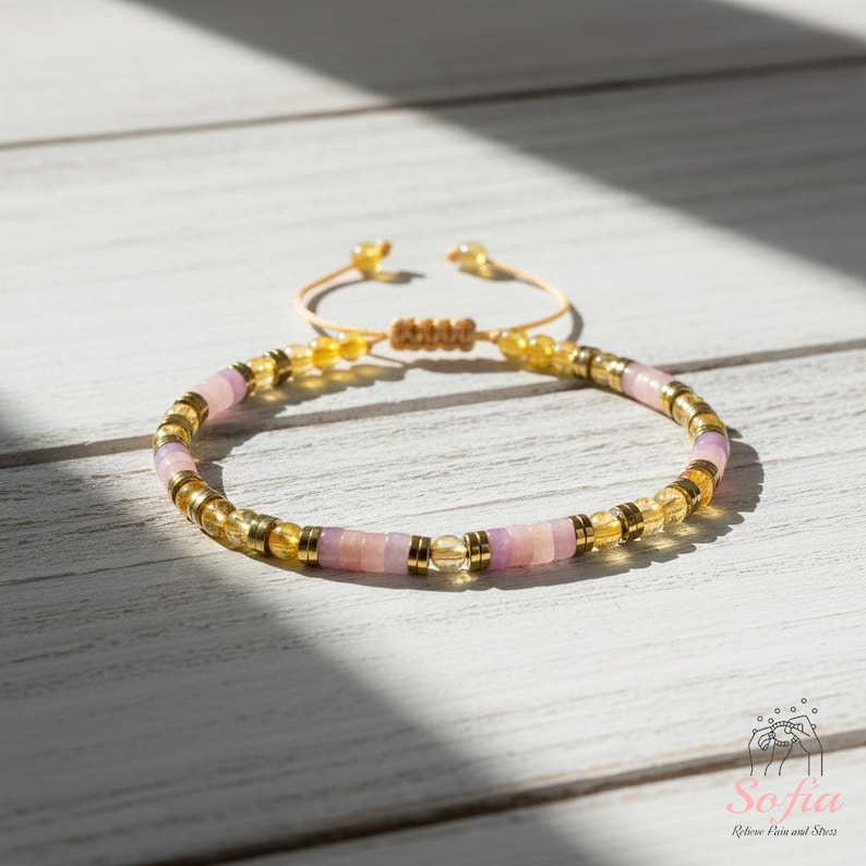 Pulsera de Energía Dorada - Pulsera de Abundancia y Protección - Pulsera de Citrino, Ojo de Tigre, Pirita y Cuarzo Ahumado - Pulsera de Cristal Minimalista Healing Energy