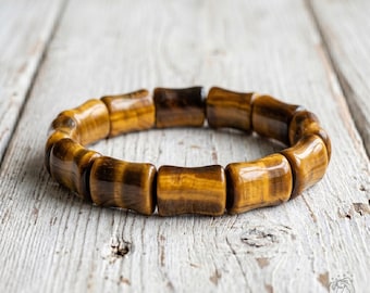 Tiger Eye Stone Beaded Bracelet - Natural Tigers Eye Gemstone Bracelet Boho Jewelry Gift for her, gifts to him