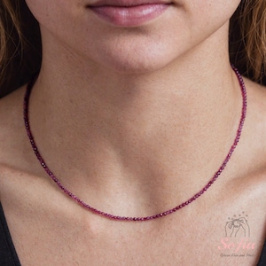 Garnet Choker, Stone Beaded Necklace Purple Crystal Choker, Garnet Choker, Garnet Birthstone Necklace Dainty Jewelry Gift for her