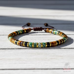 Natural Tiger Eye Bracelet - Green Spot Jasper Barrel Beads Dainty Bracelet Minimalist Healing Crystal Bracelet Gift for her, gift for him