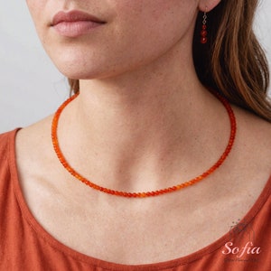 Carnelian Choker, Stone Beaded Necklace for her, Orange Crystal Choker, Carnelian Choker, Birthstone Necklace Dainty Jewelry Gift for her