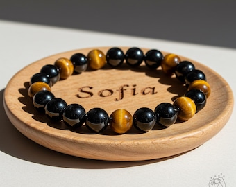 Tiger&#39;s Eye Stone Bracelet - Natural Obsidian Hematite Gemstone Stretch Bracelet - Men Women Couple Bracelet Strength Protection Bracelets