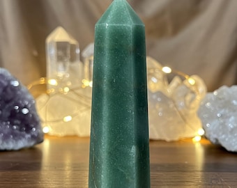 Green Aventurine Crystal Tower – Healing Chakra Stone Obelisk, Mineral Specimen