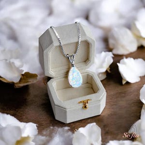 Minimalist Opal Stone Pendant - White Opal Teardrop Dainty Pendant Necklace Silver Chain - Fire Opal Necklace Gift for him, gift for her