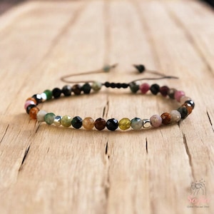 Natural Tourmaline Stone Bracelet - Crystal Dainty Bracelet - Minimalist Rainbow Tourmaline Healing Bracelet Gift for her, gift for him