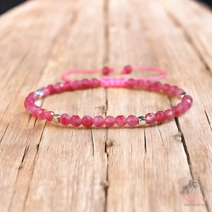 Natural Pink Tourmaline Stone Bracelet - Pink Crystal Dainty Bracelet Minimalist Pink Gemstone Healing Bracelet Gift for her, gift for him