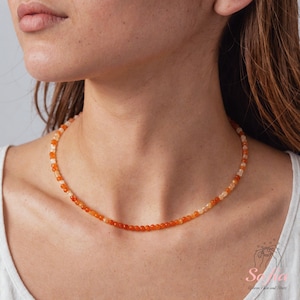 Carnelian Choker, Orange Stone Beaded Necklace, Crystal Choker, Carnelian Chain, Healing Crystal Necklace, Dainty Jewelry Birthstone Choker