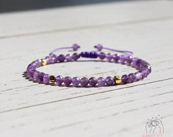 Natural Amethyst Stone Bracelet - Purple Crystal Dainty Bracelet Minimalist Purple Gemstone Healing Bracelet Gift for her, gift for him