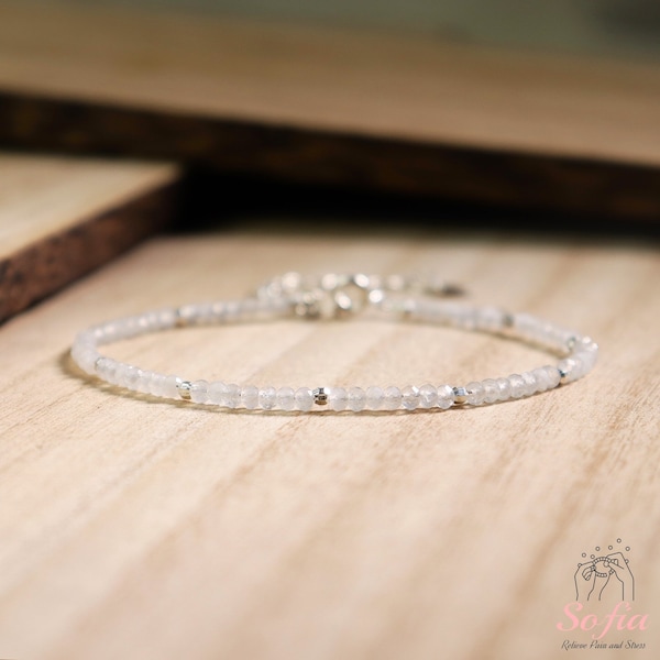 Natural Clear Quartz Bracelet - 3mm Clear White Crystal Dainty Bracelet - Delicate Gemstone Minimalist Bracelet Valentine's Day Gift