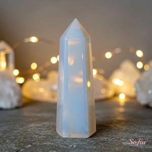 Opalite Stone Tower - Blue Opal Stone Single Point Crystal Tower Wand - Healing Crystal Obelisk Home Decoration Mineral Specimen