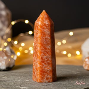 Torre de piedra solar - Varita de cristal de punta única de cristal naranja - Obelisco de cristal curativo, espécimen mineral para decoración del hogar
