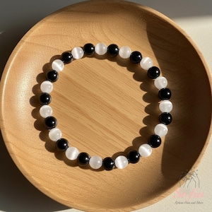 Bracelet de protection - Bracelet 6 mm en tourmaline noire, onyx, obsidienne et hématite - Bracelet en cristal de guérison, cadeau de Noël image 13