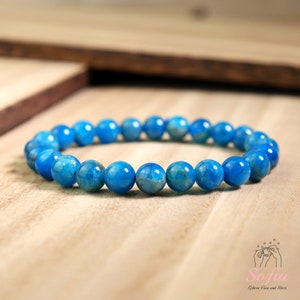 Natural Apatite Stone Bracelet - 6mm Blue Gemstone Beaded Stretch Bracelet - Spiritual Healing Bracelet Gift for her, gift for him