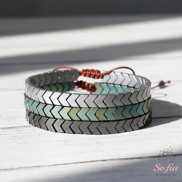 Natural Hematite Beaded Bracelet – Arrow Shaped Beads Dainty Gemstone Jewelry – Minimalist Boho Bracelet