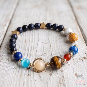 Galaxy Space Planets Beaded Bracelet Natural Goldstone Gemstone Bracelet Universe Solar System Bracelets