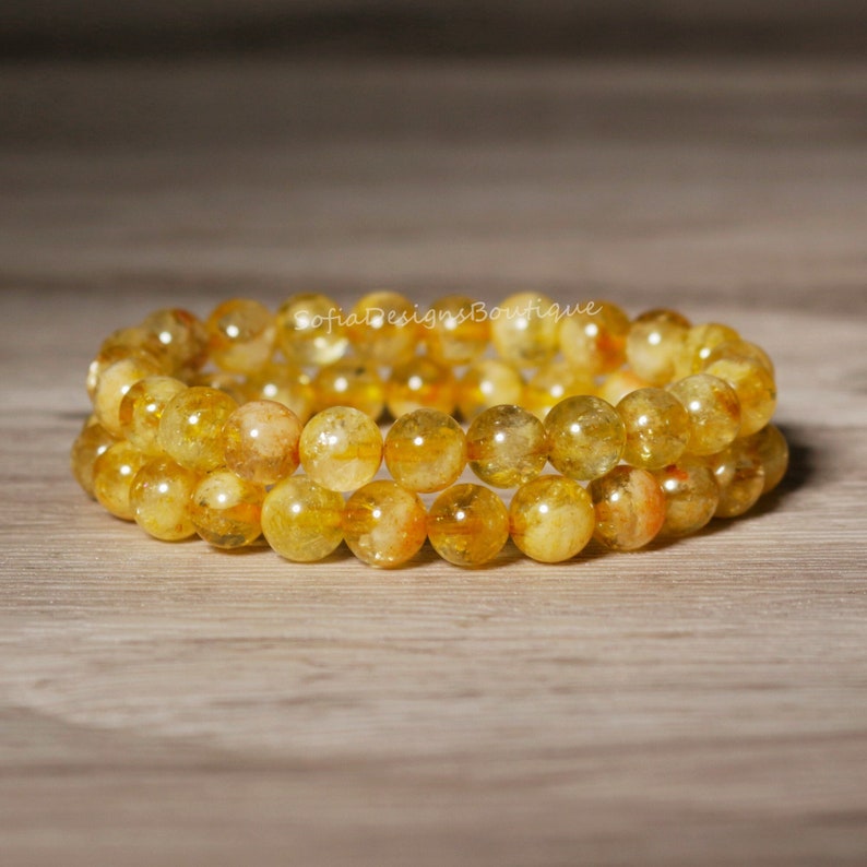 Citrine Stone Bracelet Natural Yellow Crystal Gemstone Stretch Bracelet Spiritual Healing Bracelets Gift for her, gift for him image 1