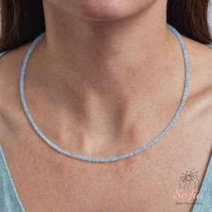 Aquamarine Choker, Stone Beaded Necklace Aqua Blue Crystal Choker, Aquamarine Choker, Birthstone Necklace Dainty Jewelry Gift for her