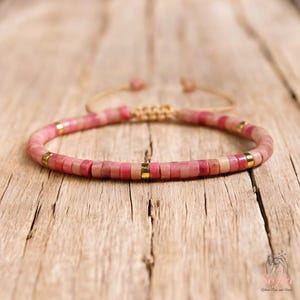 Natural Rhodochrosite Stone Dainty Bracelet - Pink Gemstone Beaded Bracelet - Minimalist Bracelet Gift for her, gift for him, Christmas Gift