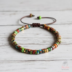 Natural Imperial Jasper Bracelet - Floral Jasper Gemstone Dainty Bracelet - Minimalist Sea Sediment Bracelet Gift for her, gift for him