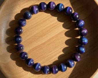 Galaxy Tigers Eye Bracelet - 8mm Tiger's Eye Beaded Bracelet - Boho Style Protection Jewelry Stackable, Elastic