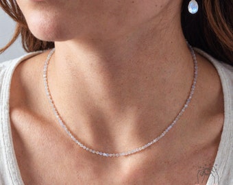 Moonstone Choker, Stone Beaded Necklace Gray Clear Crystal Choker, Moonstone Choker, Moonstone Necklace Dainty Jewelry Mother's Day Gift