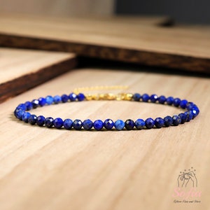 Natural Lapis Lazuli Bracelet - Lapis Faceted Stone Crystal Dainty Bracelet - Blue Gemstone Minimalist Bracelet Gift to her, gift to him