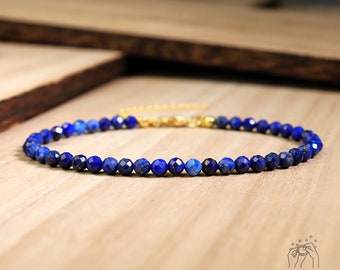 Natural Lapis Lazuli Bracelet - Lapis Faceted Stone Crystal Dainty Bracelet - Blue Gemstone Minimalist Bracelet Gift to her, gift to him