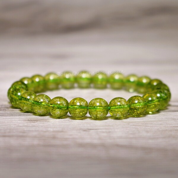 Natural Peridot Stone Bracelet - Olive Green Gemstone Dainty Bracelet Spiritual Healing Stretch Bracelet Handmade Gift for her, gift for him