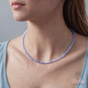 Blue Lace Agate Choker, Stone Beaded Necklace, Blue Crystal Choker, Blue Agate Necklace, Birthstone Necklace Dainty Jewelry Gift for her