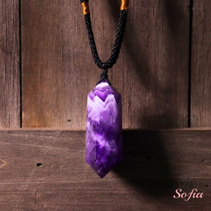 Natural Chevron Amethyst Stone Pendant - Purple Gemstone Double Point Crystal Pendant - Amethyst Charm Necklace Gift for her, gift for him