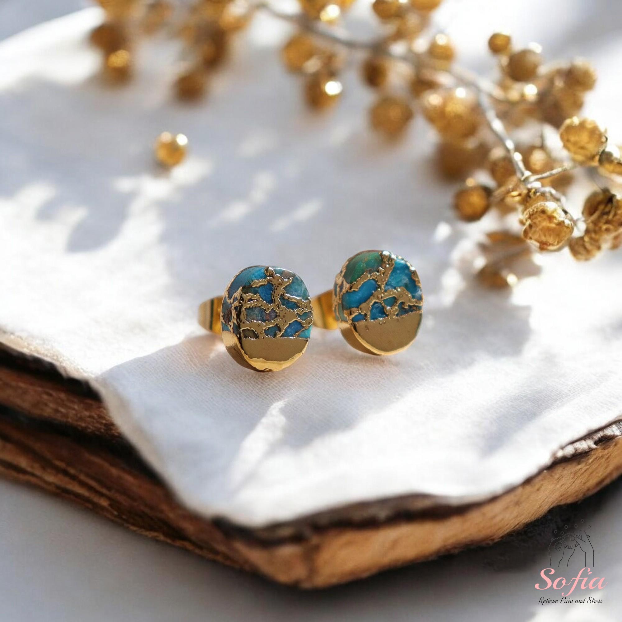 Turquoise Ear Stack Turquoise Stone Stud Earrings - Natural Turquoise Gemstone Gold ...