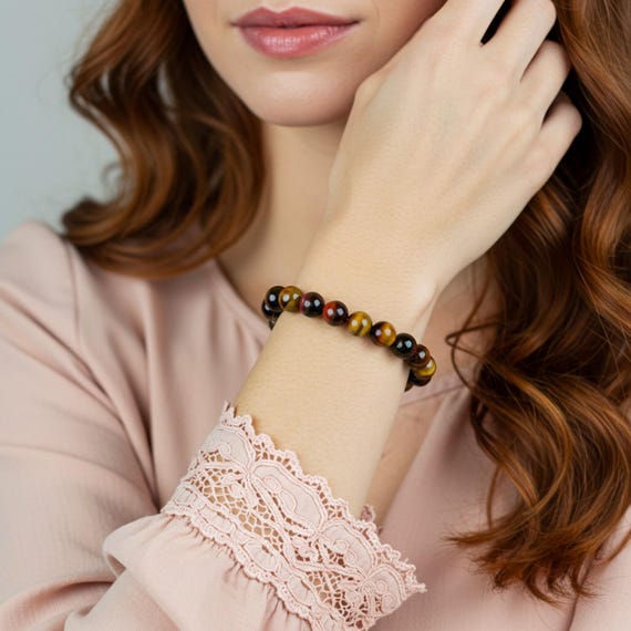 Braccialetto con pietra occhio di tigre arcobaleno - Braccialetti con perline di pietra preziosa occhio di tigre - Gioielli curativi - Italia