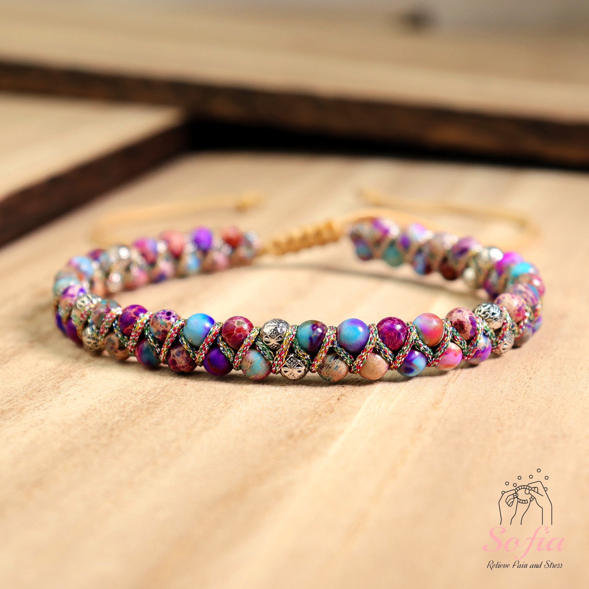 Natürliche Sea Sediment Jaspis Armband - Lila Jaspis Stein geflochtene Armband - Sediment Edelstein Heilstein Armband Geschenk für sie, Geschenk für ihn