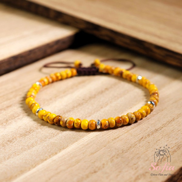 Natural Yellow Jasper Stone Bracelet - Yellow Sea Sediment Gemstone Dainty Minimalist Bracelet Jasper Delicate Bracelet Mother's Day Gift