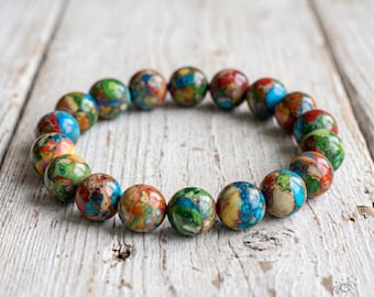 Sea Sediment Jasper Bracelet - Floral Jasper Stone Bracelet - Stress Pressure Relief Bracelet - Healing Crystal Bracelet Mother's Day Gift