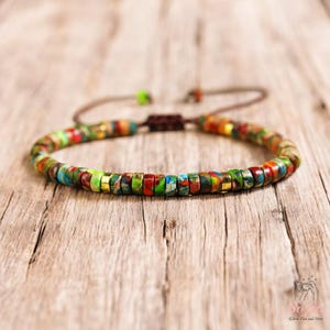 Pulseira de jaspe imperial natural - Pulseira delicada com pedra preciosa de jaspe floral - Pulseira minimalista com sedimentos marinhos - Presente para ela, presente para ele