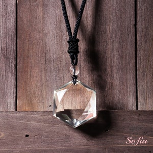 Clear Quartz Hexagon Pendant - Natural White Crystal Gemstone Necklace - Clear Crystal Star Charm Necklace Gift for him, gift for her