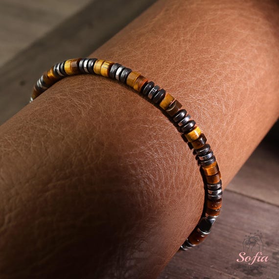 Bracciale Elastico Energie Naturali Bracciale Con Pietre Naturali Ematite E Occhio Di Tigre - Elastico, Per Uomo E Donna, Guarigione Energia Bracciale Energia Naturale Pietre - Foto 10