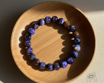 Galaxy Tigers Eye Bracelet - 8mm Tiger's Eye Beaded Bracelet - Boho Style Protection Jewelry Stackable, Elastic