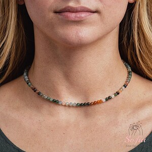 Pomina Semi Precious Stone Beaded Short Choker Necklace Natural