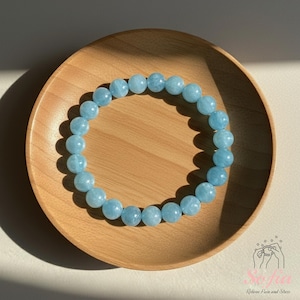 Aquamarine Bracelet - Natural Aqua Blue Stone Stretch Bracelet - Spiritual Healing Crystal Bracelets Christmas Gift