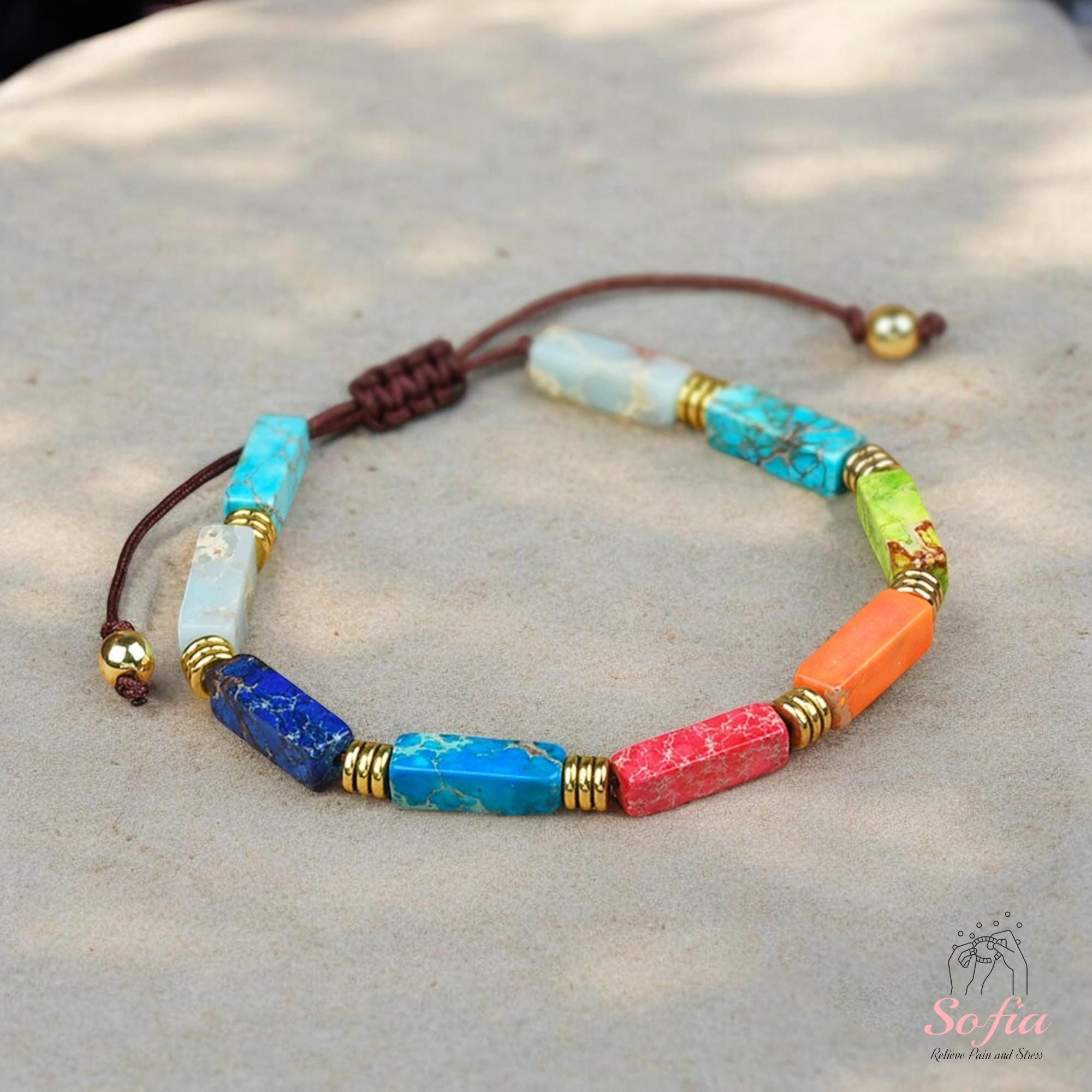 Seven Chakra Jasper Stone Bracelet - Natural Healing Energy Chakra Tube Gemstone Bracelet - Chakra Crystal Bracelet Gift to her, gift to him