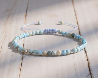 Larimar Stone Bracelet - Natural Blue Larimar Gemstone Dainty Bracelet - Minimalist Healing Bracelet Gift for her, gift for him